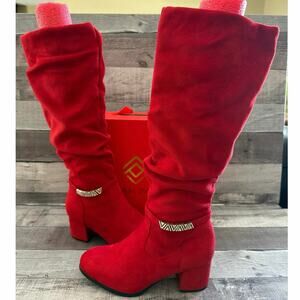 Dream Paris Jennifer-1 Red Tall Full Zip Silver Bling Boots Women’s 5.5 NIB Gift